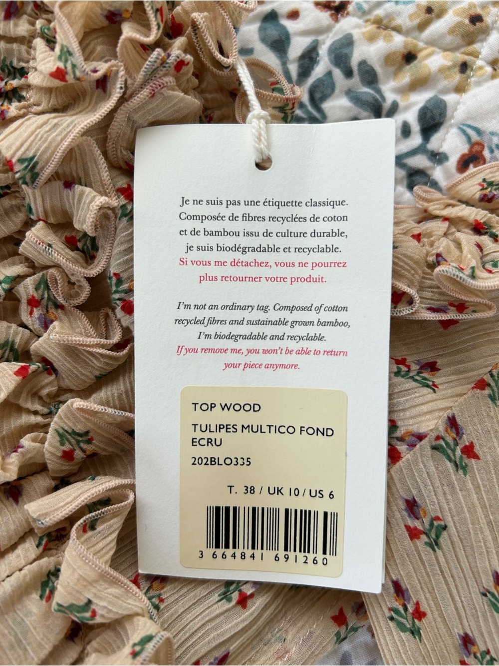 NWT Sezane Wood Beige Tulip Blouse - Picture 7 of 9